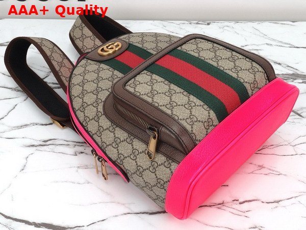 Gucci Ophidia GG Small Backpack in Beige and ebony GG Supreme Canvas with Fuchsia and Brown Leather Trim 547965 Replica