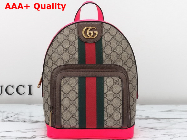 Gucci Ophidia GG Small Backpack in Beige and ebony GG Supreme Canvas with Fuchsia and Brown Leather Trim 547965 Replica