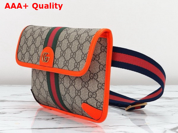 Gucci Ophidia GG Small Belt Bag in Beige and Ebony GG Supreme Canvas with Bright Orange Leather Trim 752597 Replica