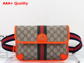 Gucci Ophidia GG Small Belt Bag in Beige and Ebony GG Supreme Canvas with Bright Orange Leather Trim 752597 Replica