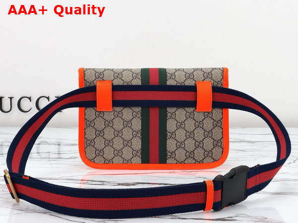 Gucci Ophidia GG Small Belt Bag in Beige and Ebony GG Supreme Canvas with Bright Orange Leather Trim 752597 Replica