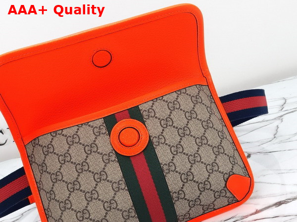 Gucci Ophidia GG Small Belt Bag in Beige and Ebony GG Supreme Canvas with Bright Orange Leather Trim 752597 Replica