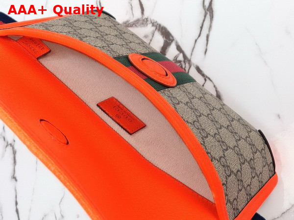 Gucci Ophidia GG Small Belt Bag in Beige and Ebony GG Supreme Canvas with Bright Orange Leather Trim 752597 Replica