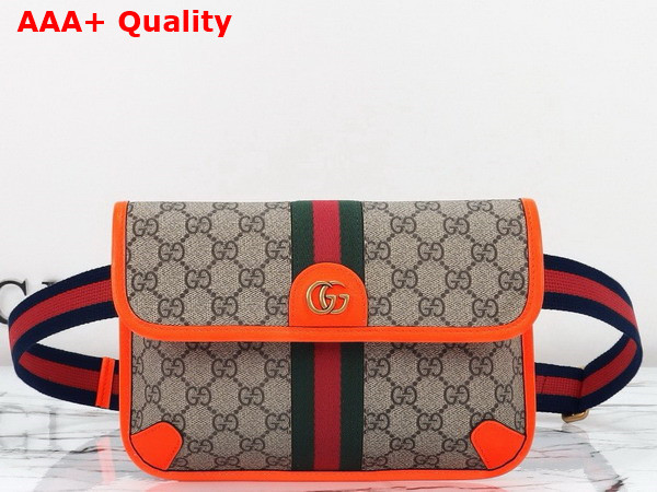 Gucci Ophidia GG Small Belt Bag in Beige and Ebony GG Supreme Canvas with Bright Orange Leather Trim 752597 Replica