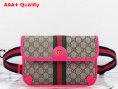 Gucci Ophidia GG Small Belt Bag in Beige and Ebony GG Supreme Canvas with Fuchsia Leather Trim 752597 Replica