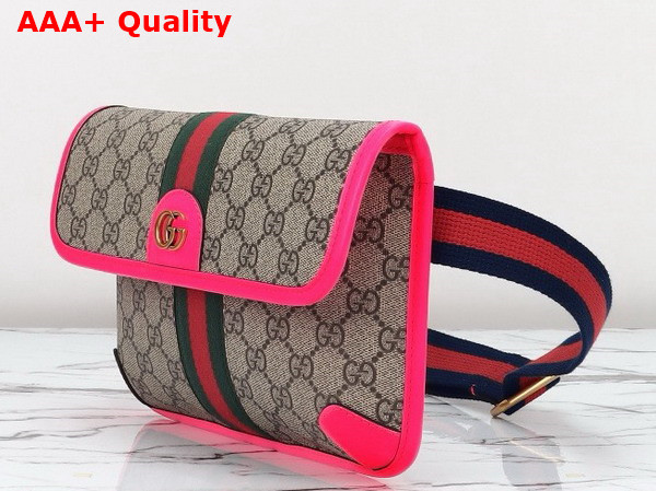 Gucci Ophidia GG Small Belt Bag in Beige and Ebony GG Supreme Canvas with Fuchsia Leather Trim 752597 Replica