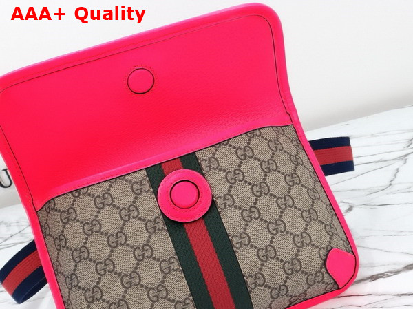 Gucci Ophidia GG Small Belt Bag in Beige and Ebony GG Supreme Canvas with Fuchsia Leather Trim 752597 Replica