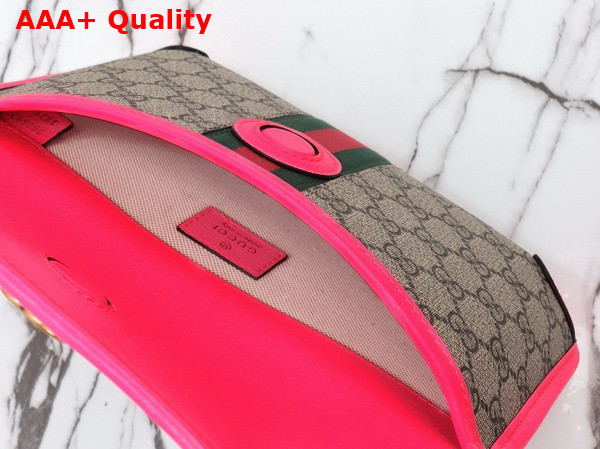 Gucci Ophidia GG Small Belt Bag in Beige and Ebony GG Supreme Canvas with Fuchsia Leather Trim 752597 Replica