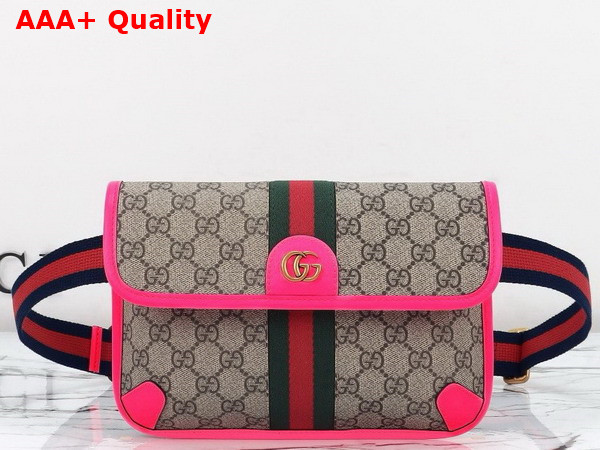 Gucci Ophidia GG Small Belt Bag in Beige and Ebony GG Supreme Canvas with Fuchsia Leather Trim 752597 Replica