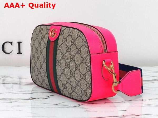 Gucci Ophidia GG Small Crossbody Bag in Beige Ebony GG Supreme Canvas with Fuchsia Leather Trim 752591 Replica