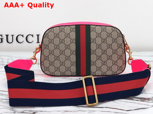 Gucci Ophidia GG Small Crossbody Bag in Beige Ebony GG Supreme Canvas with Fuchsia Leather Trim 752591 Replica