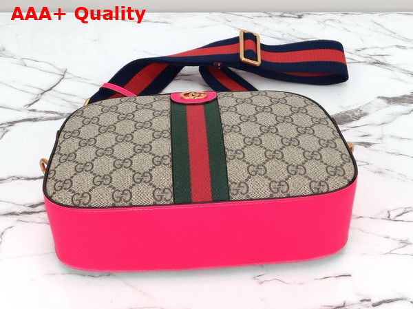 Gucci Ophidia GG Small Crossbody Bag in Beige Ebony GG Supreme Canvas with Fuchsia Leather Trim 752591 Replica