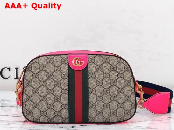 Gucci Ophidia GG Small Crossbody Bag in Beige Ebony GG Supreme Canvas with Fuchsia Leather Trim 752591 Replica