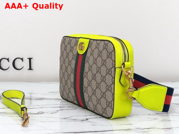 Gucci Ophidia GG Small Crossbody Bag in Beige and Ebony GG Supreme Canvas with Bright Green Leather Trim 699439 Replica