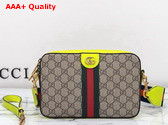 Gucci Ophidia GG Small Crossbody Bag in Beige and Ebony GG Supreme Canvas with Bright Green Leather Trim 699439 Replica