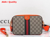 Gucci Ophidia GG Small Crossbody Bag in Beige and Ebony GG Supreme Canvas with Bright Orange Leather Trim 699439 Replica