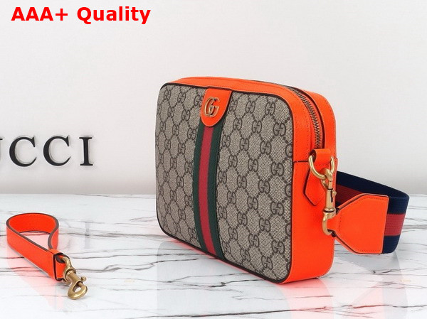 Gucci Ophidia GG Small Crossbody Bag in Beige and Ebony GG Supreme Canvas with Bright Orange Leather Trim 699439 Replica