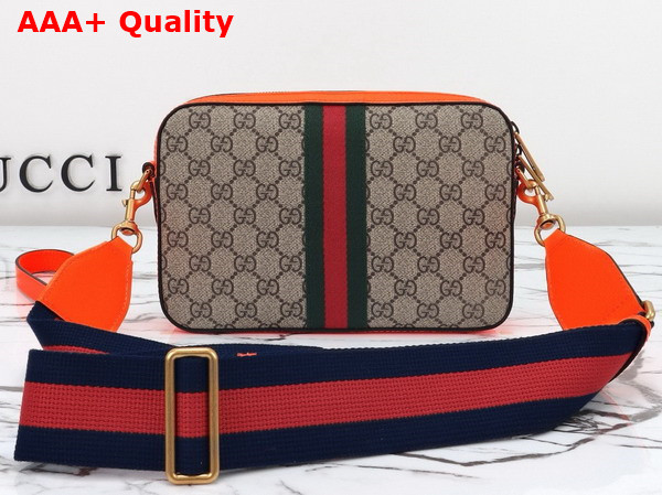 Gucci Ophidia GG Small Crossbody Bag in Beige and Ebony GG Supreme Canvas with Bright Orange Leather Trim 699439 Replica