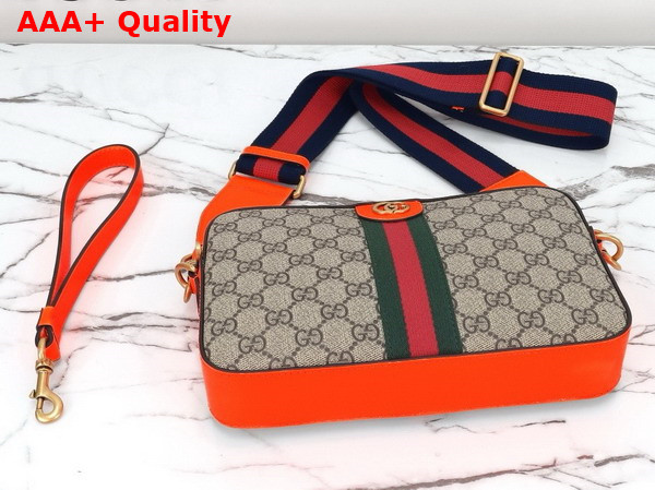 Gucci Ophidia GG Small Crossbody Bag in Beige and Ebony GG Supreme Canvas with Bright Orange Leather Trim 699439 Replica