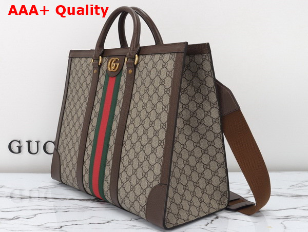 Gucci Ophidia Large Tote Bag in Beige and Ebony GG Supreme Canvas 724665 Replica