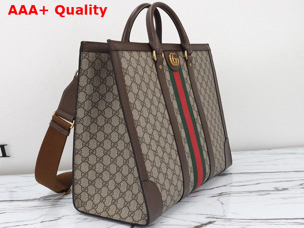 Gucci Ophidia Large Tote Bag in Beige and Ebony GG Supreme Canvas 724665 Replica