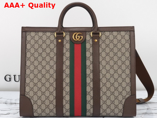 Gucci Ophidia Large Tote Bag in Beige and Ebony GG Supreme Canvas 724665 Replica