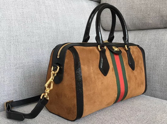 Gucci Ophidia Medium Boston Bag in Brown Suede