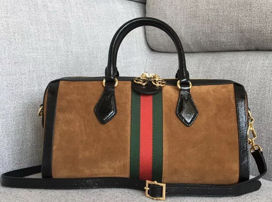 Gucci Ophidia Medium Boston Bag in Brown Suede