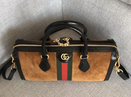 Gucci Ophidia Medium Boston Bag in Brown Suede