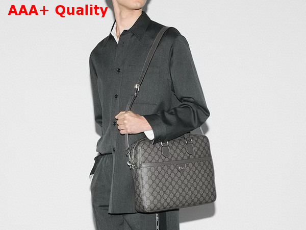 Gucci Ophidia Medium GG Briefcase in Dark Grey and Black GG Supreme Canvas 792116 Replica