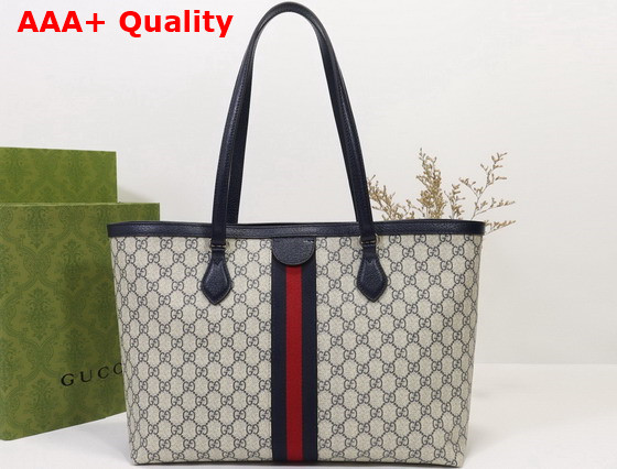 Gucci Ophidia Medium GG Tote Beige and Blue GG Supreme Canvas 631685 Replica