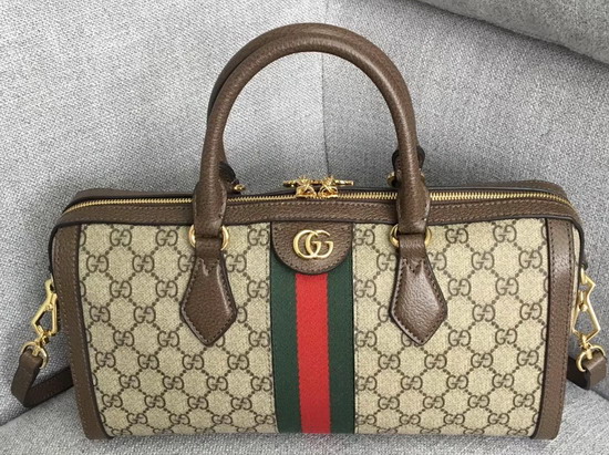 Gucci Ophidia Medium Top Handle Bag Beige Ebony GG Supreme Canvas