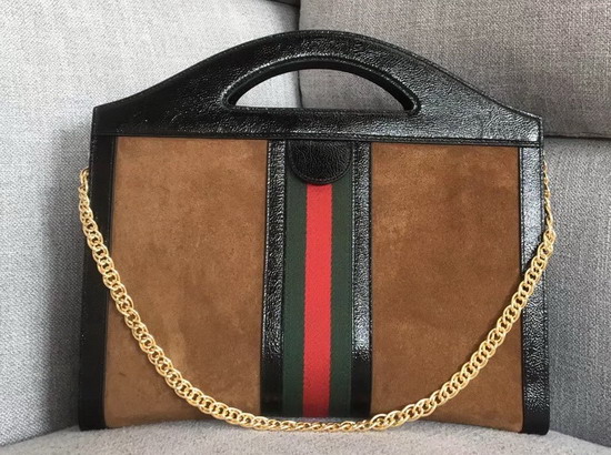 Gucci Ophidia Medium Top Handle Tote in Brown Suede 512957