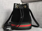 Gucci Ophidia Mini Bucket Bag Black Suede with Black Patent Leather Trim