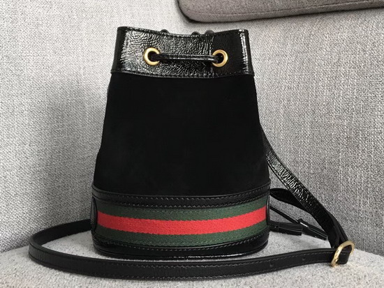 Gucci Ophidia Mini Bucket Bag Black Suede with Black Patent Leather Trim