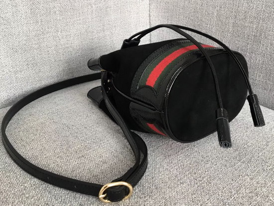 Gucci Ophidia Mini Bucket Bag Black Suede with Black Patent Leather Trim