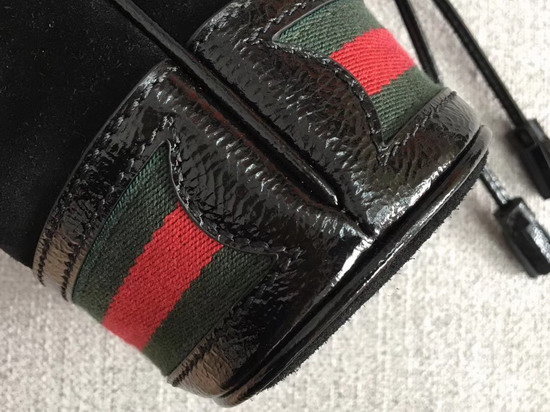 Gucci Ophidia Mini Bucket Bag Black Suede with Black Patent Leather Trim