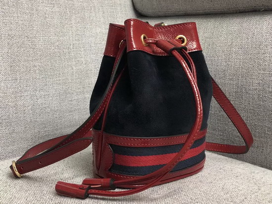 Gucci Ophidia Mini Bucket Bag Blue Suede with Red Leather Trim