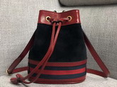 Gucci Ophidia Mini Bucket Bag Blue Suede with Red Leather Trim