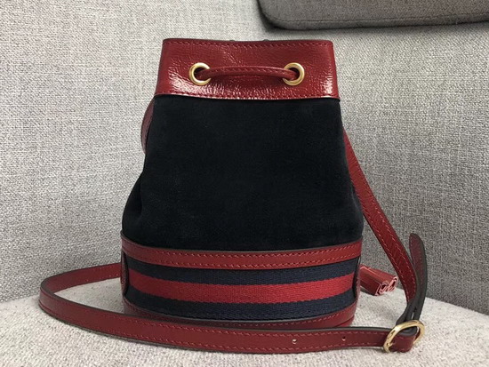 Gucci Ophidia Mini Bucket Bag Blue Suede with Red Leather Trim