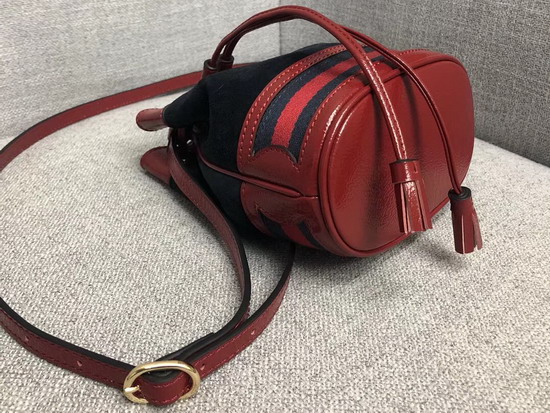 Gucci Ophidia Mini Bucket Bag Blue Suede with Red Leather Trim