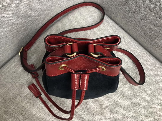 Gucci Ophidia Mini Bucket Bag Blue Suede with Red Leather Trim