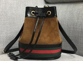 Gucci Ophidia Mini Bucket Bag Chestnut Suede with Black Patent Leather Trim