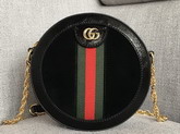 Gucci Ophidia Mini Round Shoulder Bag in Black Suede and Patent Leather Trim