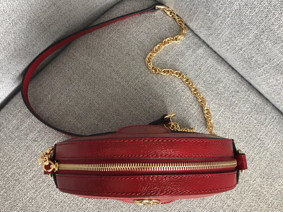 Gucci Ophidia Mini Round Shoulder Bag in Black Suede and Red Patent Leather Trim