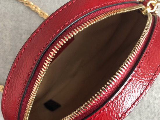 Gucci Ophidia Mini Round Shoulder Bag in Black Suede and Red Patent Leather Trim