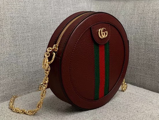 Gucci Ophidia Mini Round Shoulder Bag in Burgundy Leather 550618