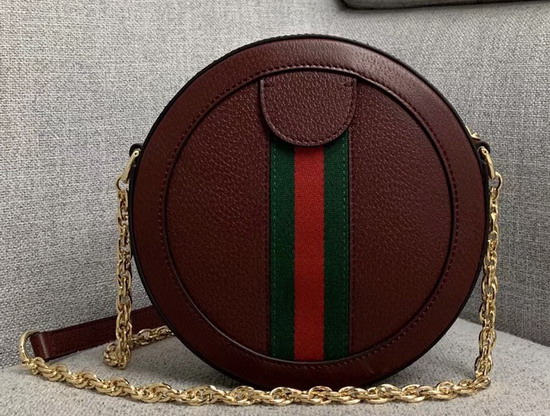 Gucci Ophidia Mini Round Shoulder Bag in Burgundy Leather 550618