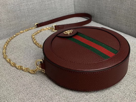 Gucci Ophidia Mini Round Shoulder Bag in Burgundy Leather 550618