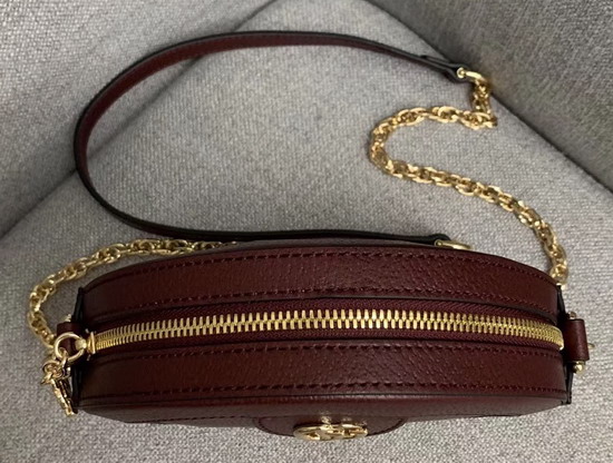 Gucci Ophidia Mini Round Shoulder Bag in Burgundy Leather 550618